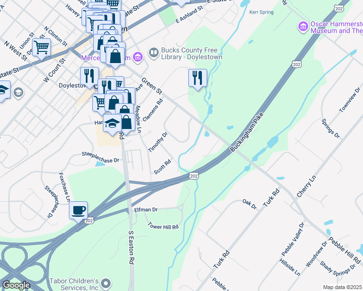 map of restaurants, bars, coffee shops, grocery stores, and more near 127 Homestead Drive in Doylestown