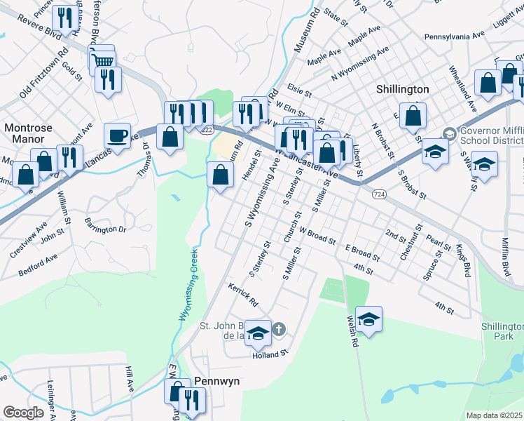 map of restaurants, bars, coffee shops, grocery stores, and more near 207 West Broad Street in Reading
