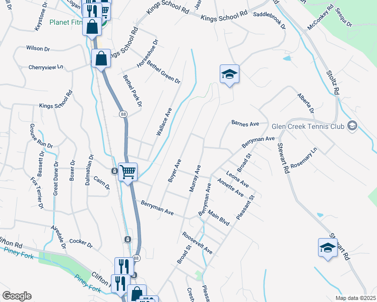 map of restaurants, bars, coffee shops, grocery stores, and more near 5963 Boyer Avenue in Bethel Park