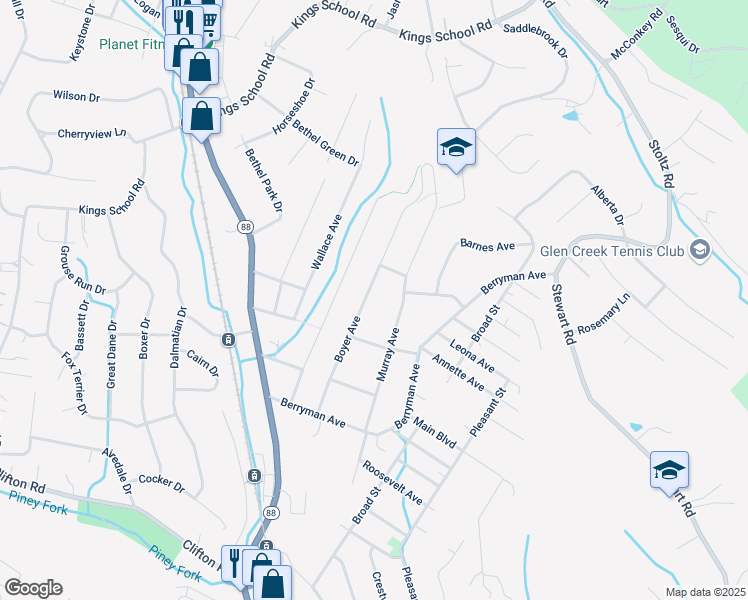 map of restaurants, bars, coffee shops, grocery stores, and more near 5963 Boyer Avenue in Bethel Park