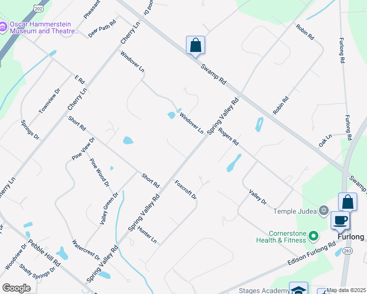 map of restaurants, bars, coffee shops, grocery stores, and more near 103 Spring Meadow Lane in Doylestown