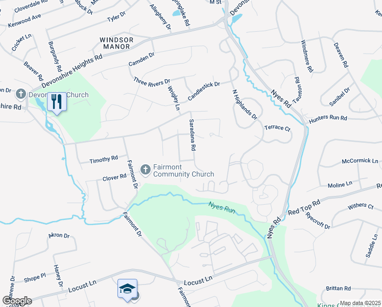 map of restaurants, bars, coffee shops, grocery stores, and more near 1116 Saradana Road in Harrisburg