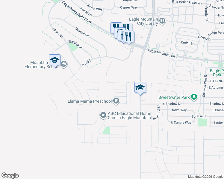 map of restaurants, bars, coffee shops, grocery stores, and more near 3783 North Shallow Water Road in Eagle Mountain