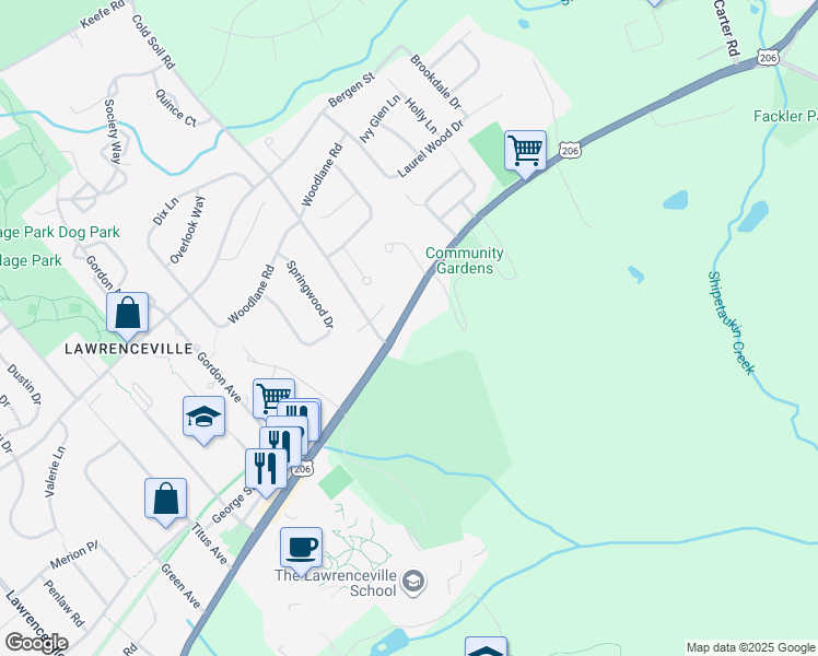 map of restaurants, bars, coffee shops, grocery stores, and more near 2834 Main Street in Lawrence Township