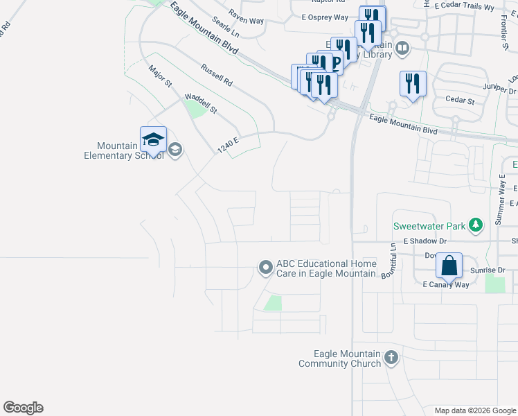 map of restaurants, bars, coffee shops, grocery stores, and more near 3784 Doris Loop Road in Eagle Mountain