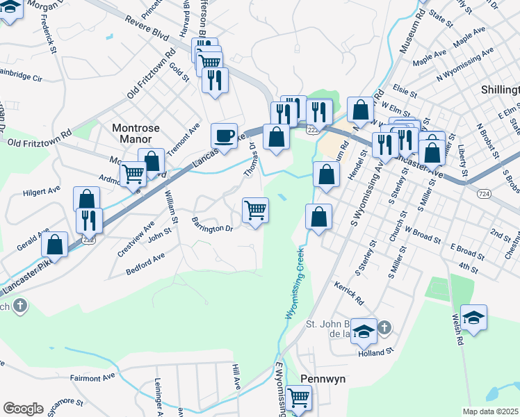 map of restaurants, bars, coffee shops, grocery stores, and more near 10 Creighton Circle in Reading