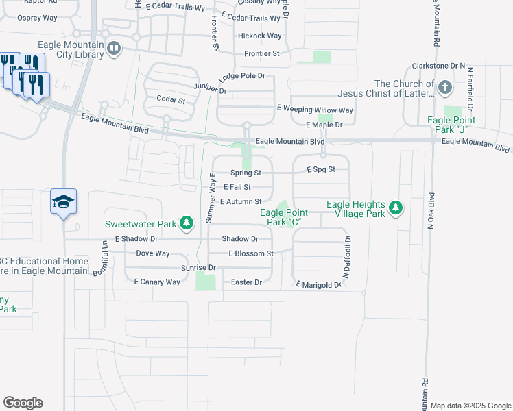 map of restaurants, bars, coffee shops, grocery stores, and more near 2126 East Autumn Street in Eagle Mountain