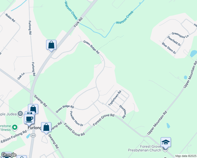 map of restaurants, bars, coffee shops, grocery stores, and more near 3719 Green Ridge Road in Furlong