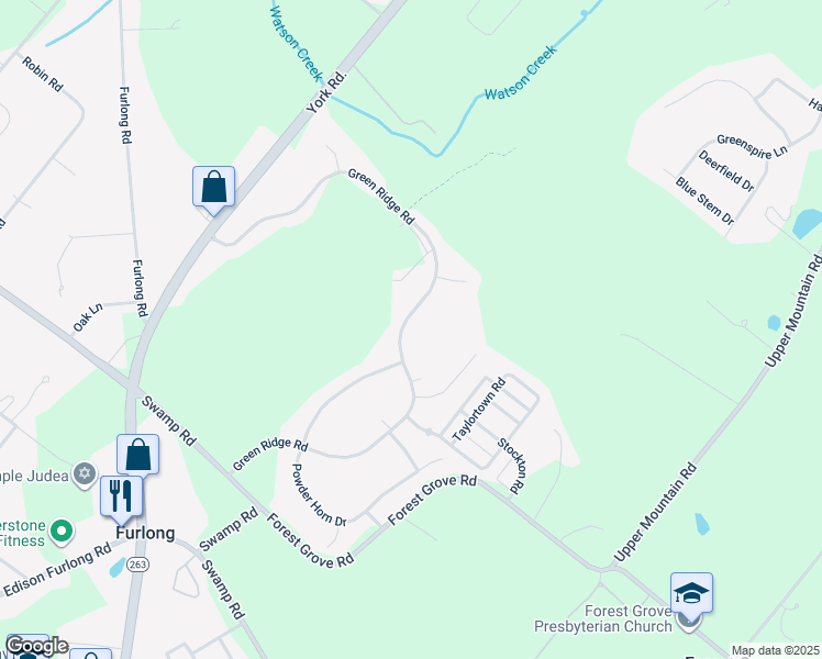 map of restaurants, bars, coffee shops, grocery stores, and more near 3719 Green Ridge Road in Furlong