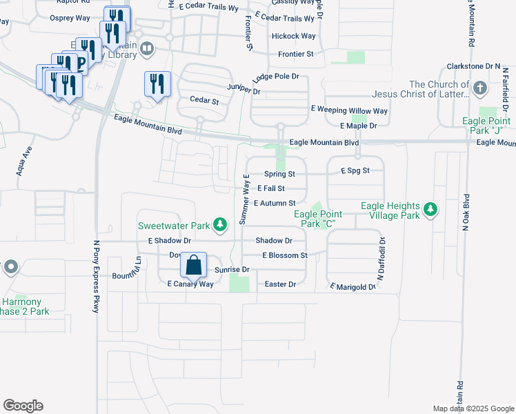 map of restaurants, bars, coffee shops, grocery stores, and more near 2020 East Autumn Street in Eagle Mountain