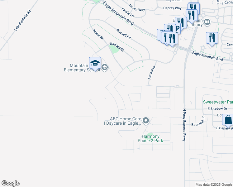 map of restaurants, bars, coffee shops, grocery stores, and more near 3793 N. Cuade St. in Eagle Mountain