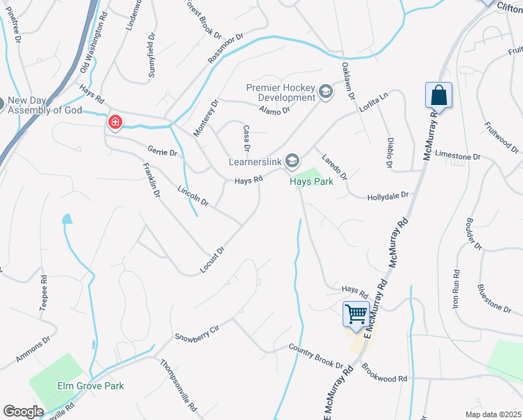 map of restaurants, bars, coffee shops, grocery stores, and more near 2715 Locust Drive in Pittsburgh