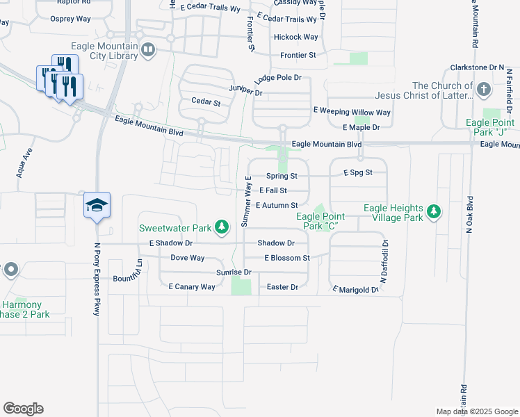 map of restaurants, bars, coffee shops, grocery stores, and more near 2020 East Autumn Street in Eagle Mountain