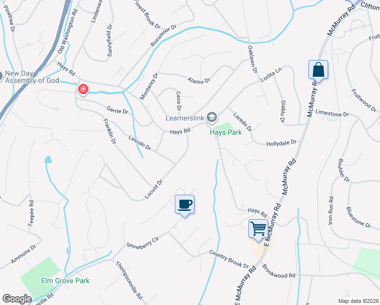 map of restaurants, bars, coffee shops, grocery stores, and more near 2715 Locust Drive in Pittsburgh