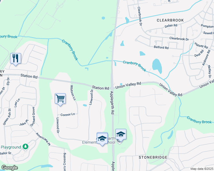 map of restaurants, bars, coffee shops, grocery stores, and more near 211 Station Road in Monroe Township