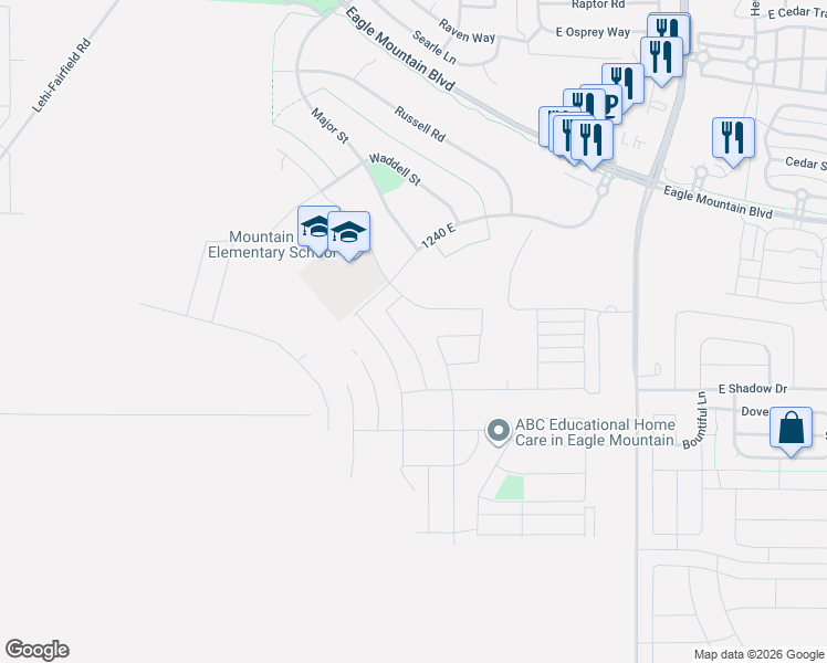 map of restaurants, bars, coffee shops, grocery stores, and more near 3784 North Cuade Street in Eagle Mountain