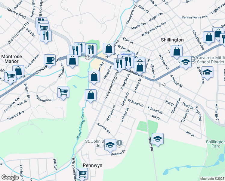 map of restaurants, bars, coffee shops, grocery stores, and more near 207 West Broad Street in Reading