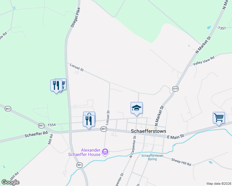 map of restaurants, bars, coffee shops, grocery stores, and more near 161 Linda Sue Lane in Myerstown