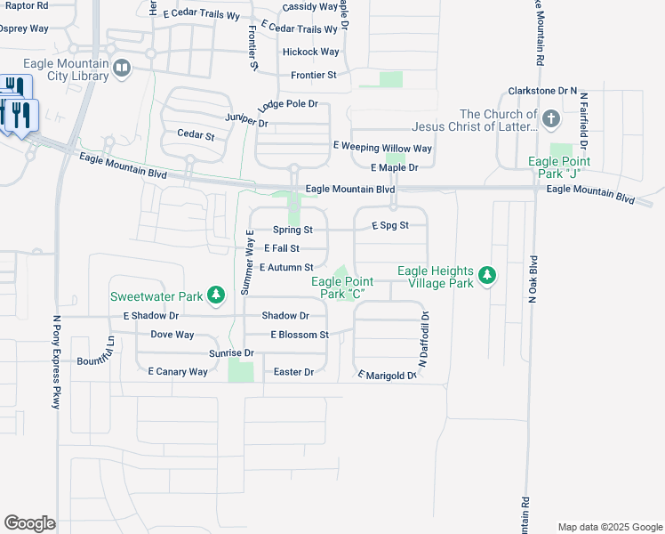 map of restaurants, bars, coffee shops, grocery stores, and more near 3742 North Partridge Lane in Eagle Mountain