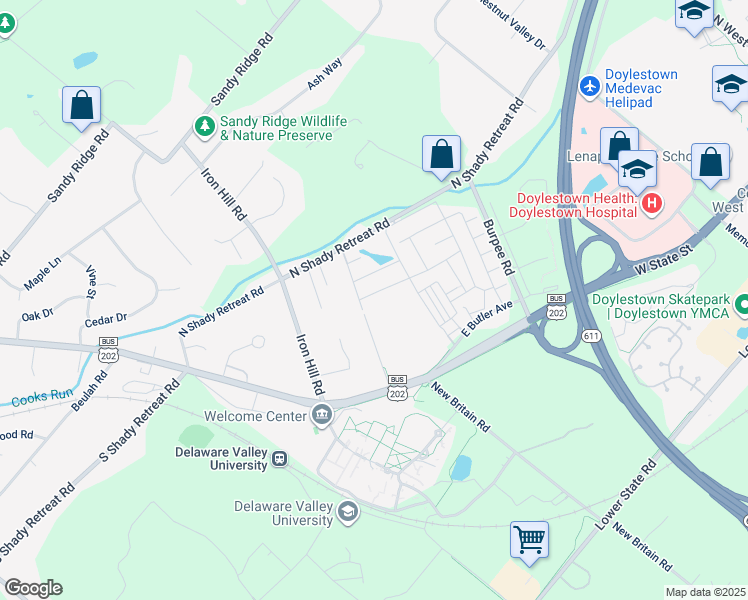 map of restaurants, bars, coffee shops, grocery stores, and more near 249 Wooded Drive in Quakertown