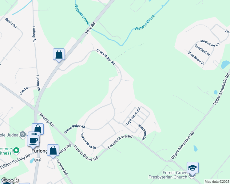 map of restaurants, bars, coffee shops, grocery stores, and more near 3723 Green Ridge Road in Furlong