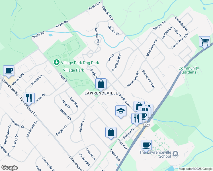 map of restaurants, bars, coffee shops, grocery stores, and more near in Lawrence Township