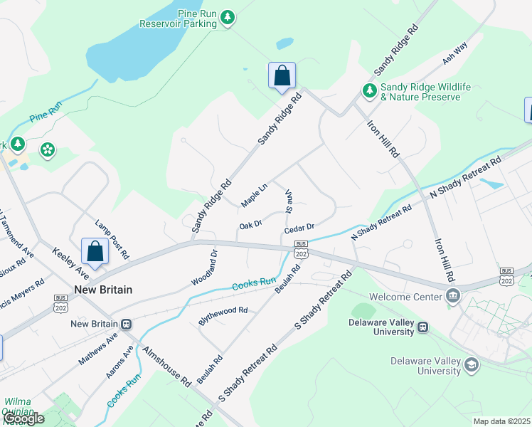 map of restaurants, bars, coffee shops, grocery stores, and more near 73 Oak Drive in New Britain