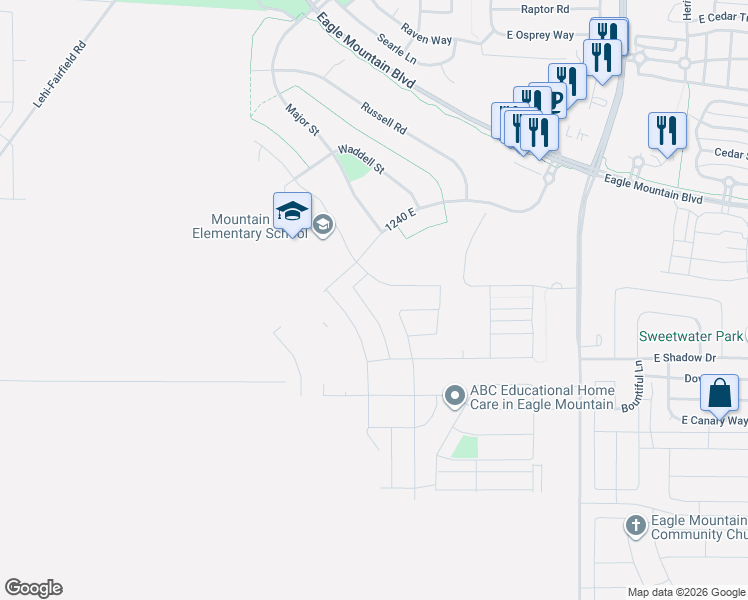 map of restaurants, bars, coffee shops, grocery stores, and more near 3951 N Wood Rd in Eagle Mountain