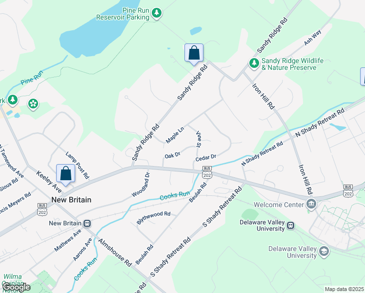 map of restaurants, bars, coffee shops, grocery stores, and more near 73 Oak Drive in New Britain