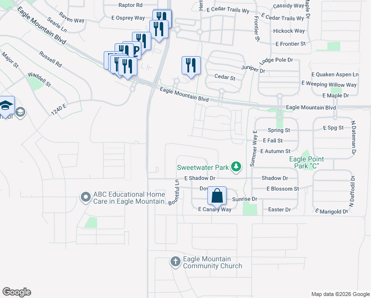 map of restaurants, bars, coffee shops, grocery stores, and more near 3774 Bountiful Lane in Eagle Mountain