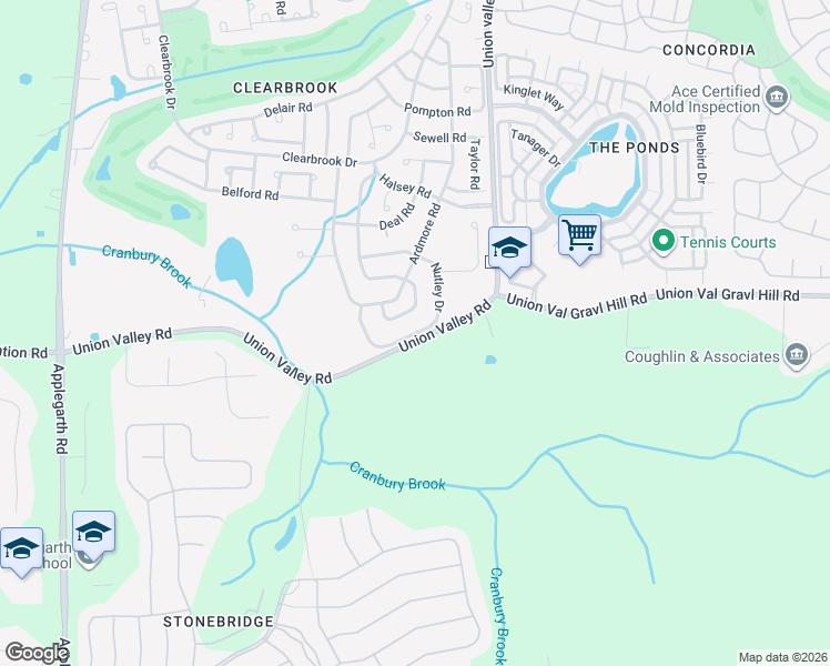 map of restaurants, bars, coffee shops, grocery stores, and more near 120 Union Valley Road in Monroe Township