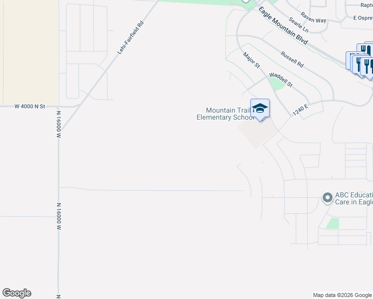 map of restaurants, bars, coffee shops, grocery stores, and more near 582 East Nathan Street in Eagle Mountain