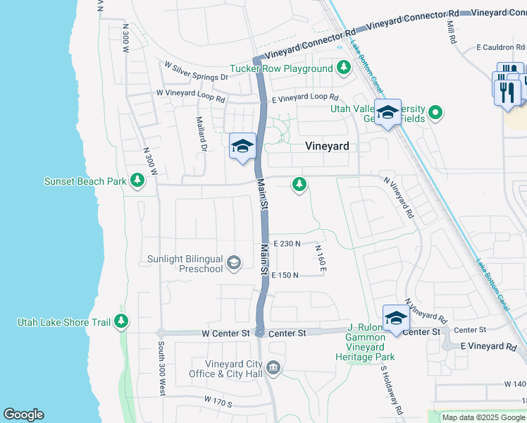 map of restaurants, bars, coffee shops, grocery stores, and more near 278 North 20 West in Vineyard