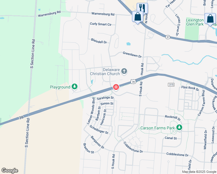map of restaurants, bars, coffee shops, grocery stores, and more near 511 Grand Circuit Boulevard in Delaware