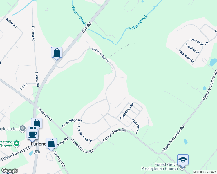 map of restaurants, bars, coffee shops, grocery stores, and more near 3723 Green Ridge Road in Furlong