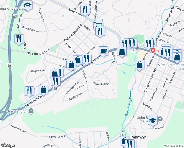 map of restaurants, bars, coffee shops, grocery stores, and more near 5 Charlemont Court in Reading