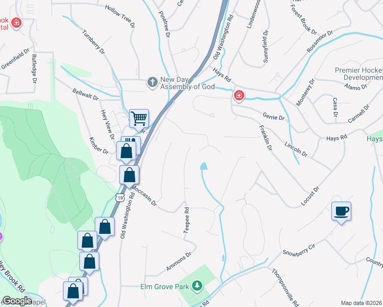 map of restaurants, bars, coffee shops, grocery stores, and more near 165 Carol Drive in Canonsburg