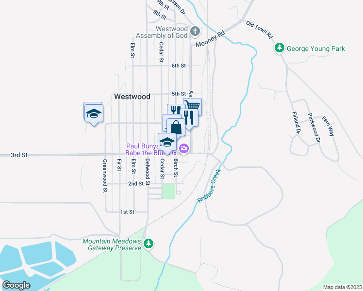 map of restaurants, bars, coffee shops, grocery stores, and more near 209 Birch Street in Westwood