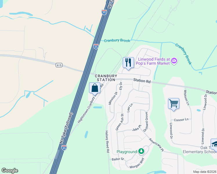 map of restaurants, bars, coffee shops, grocery stores, and more near 19 Mission Drive in Monroe Township