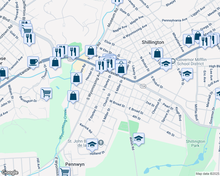 map of restaurants, bars, coffee shops, grocery stores, and more near 137 Washington Street in Shillington
