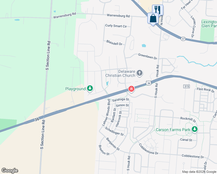 map of restaurants, bars, coffee shops, grocery stores, and more near 38 Madison Court in Delaware