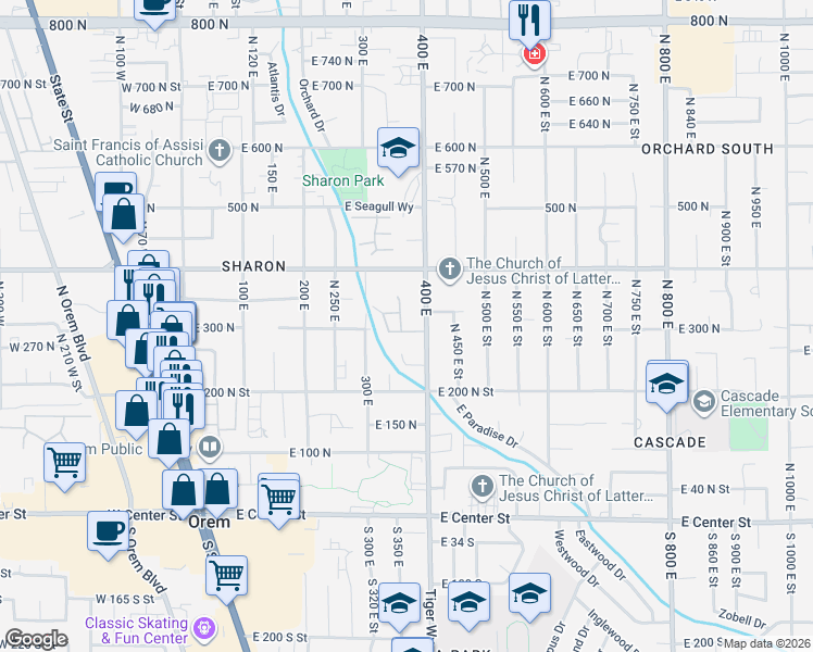 map of restaurants, bars, coffee shops, grocery stores, and more near 365 East 290 North Street in Orem