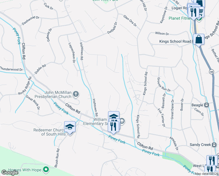 map of restaurants, bars, coffee shops, grocery stores, and more near 1054 Copsewood Drive in Bethel Park