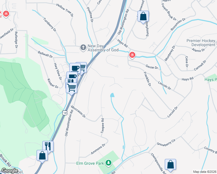 map of restaurants, bars, coffee shops, grocery stores, and more near 165 Carol Drive in Canonsburg