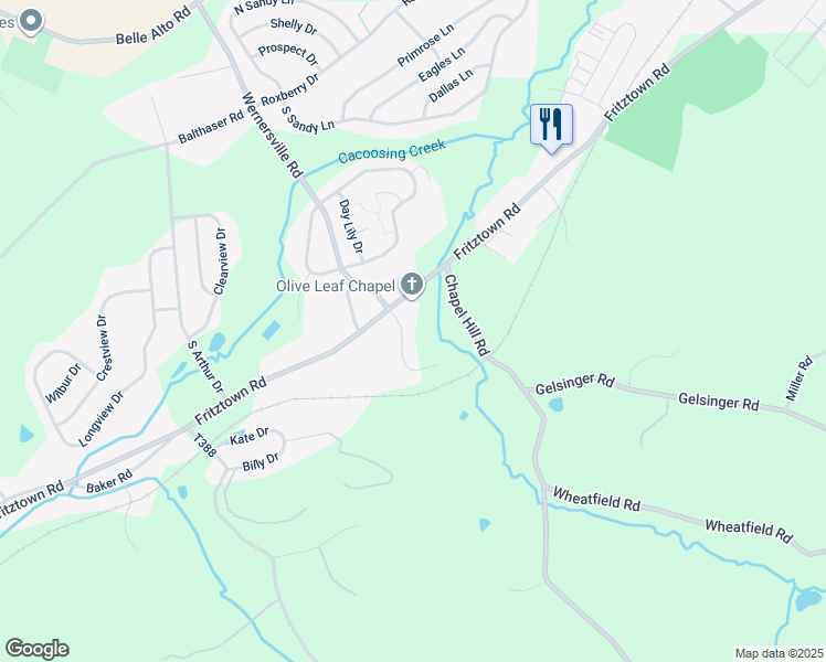 map of restaurants, bars, coffee shops, grocery stores, and more near 2 Jennifer Court in Sinking Spring