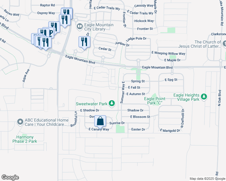 map of restaurants, bars, coffee shops, grocery stores, and more near 1898 East Thunder Lane in Eagle Mountain