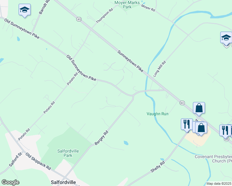 map of restaurants, bars, coffee shops, grocery stores, and more near 990 Old Sumneytown Pike in Harleysville