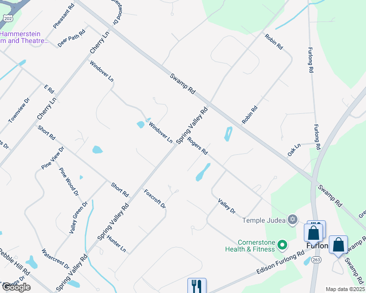 map of restaurants, bars, coffee shops, grocery stores, and more near 665 Spring Valley Road in Doylestown
