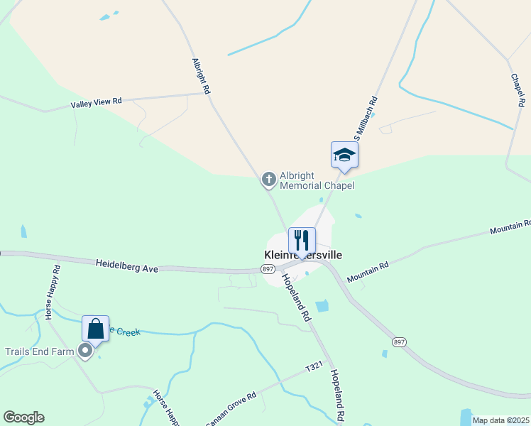 map of restaurants, bars, coffee shops, grocery stores, and more near 222 Albright Road in Newmanstown