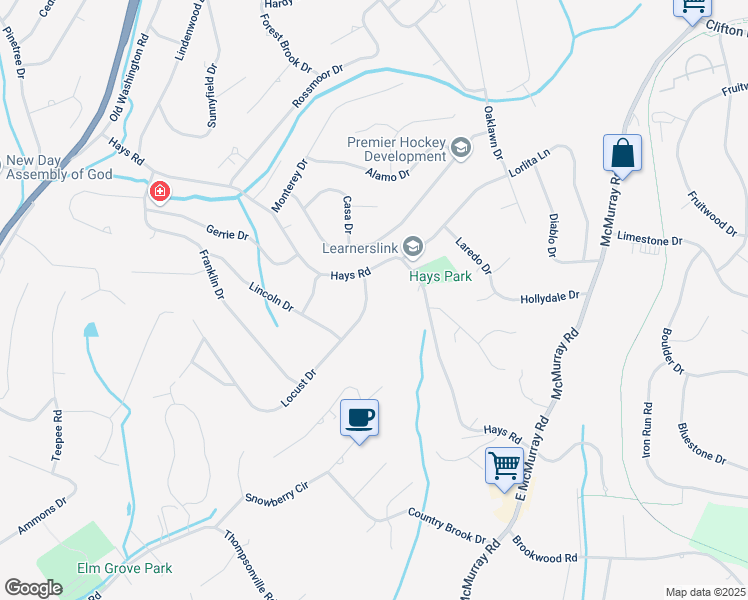 map of restaurants, bars, coffee shops, grocery stores, and more near 2703 Locust Drive in Pittsburgh